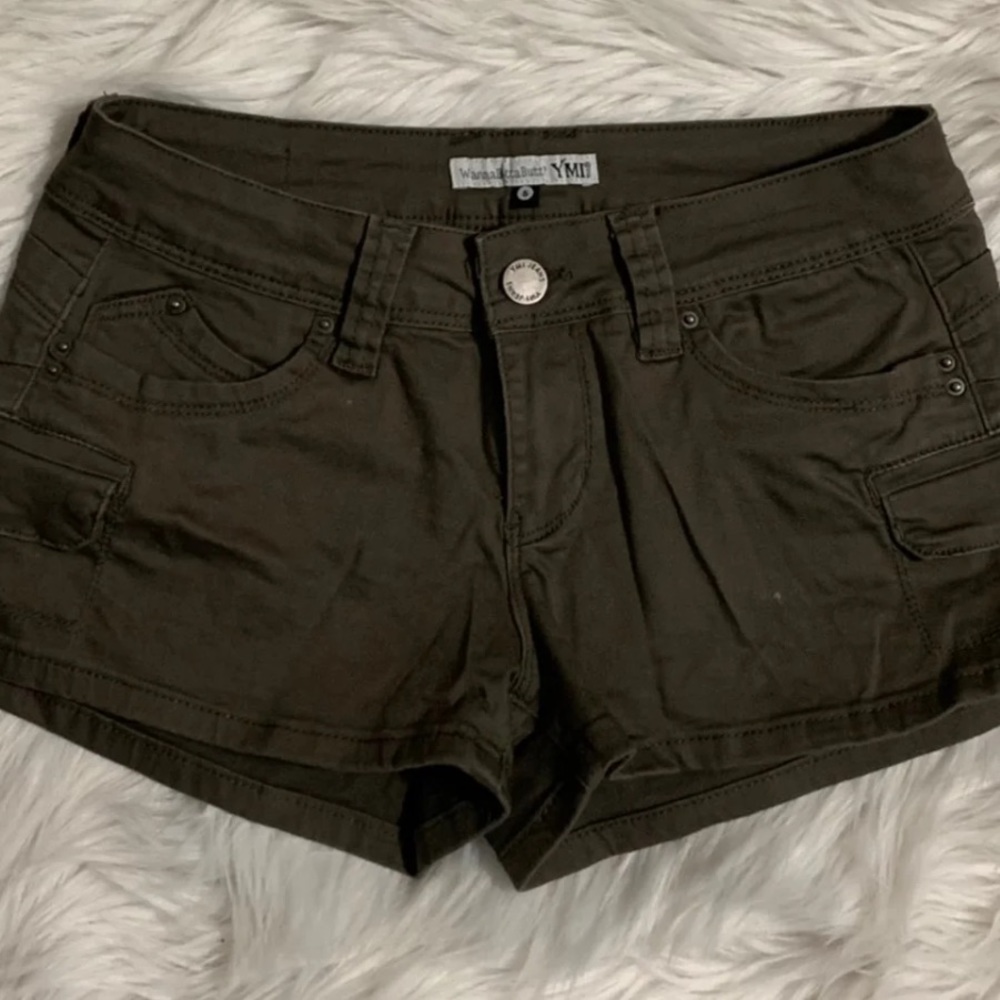 Green denim shorts